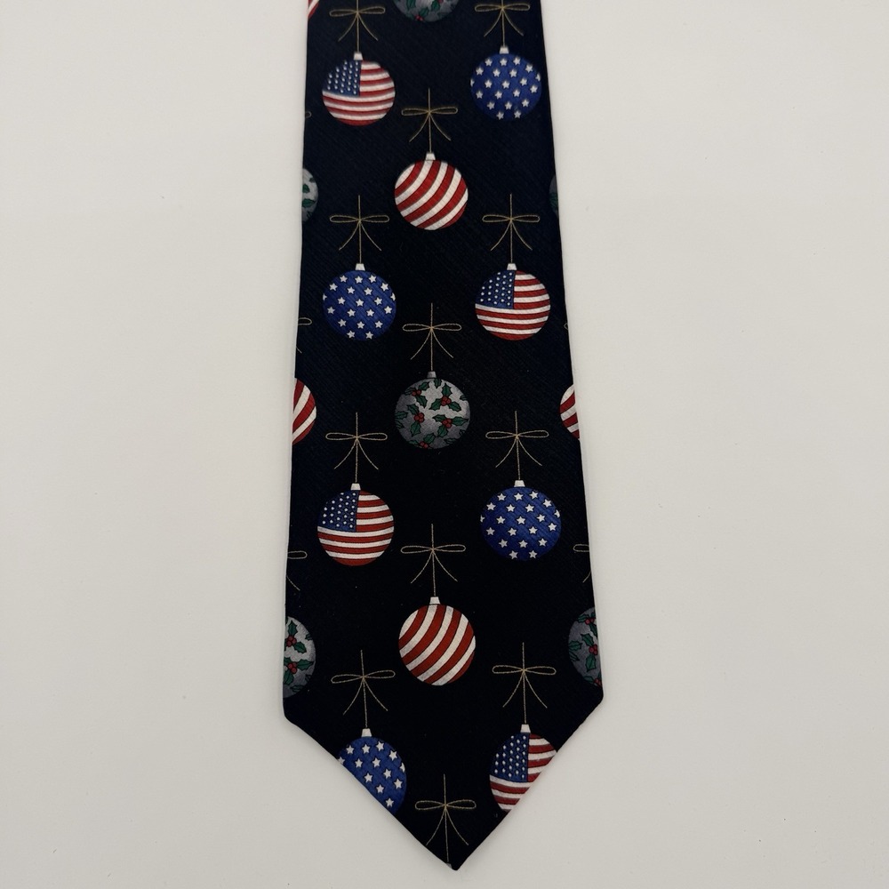 American Traditions Christmas Necktie USA Flag Ornaments Made in USA Navy 57x4